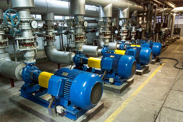 Industrial pumps and mechanical equipment in a processing plant